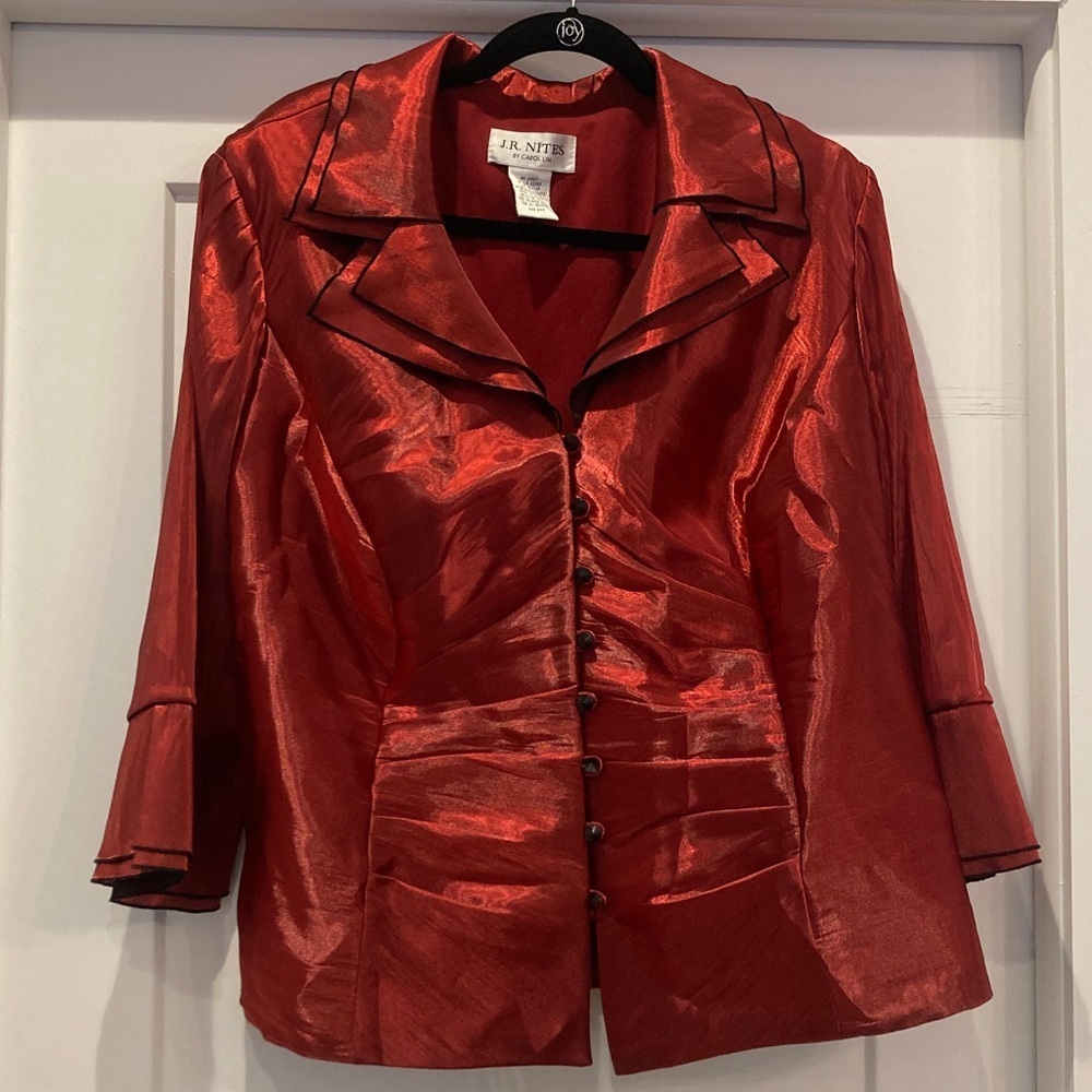 Red Satin Button-Front Women's Jacket - Picture 1 of 7